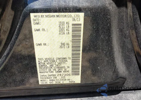 2013 Nissan Altima 2.5 Sv z USA, uszkodzony, nr VIN 1N4AL3AP0DC297306